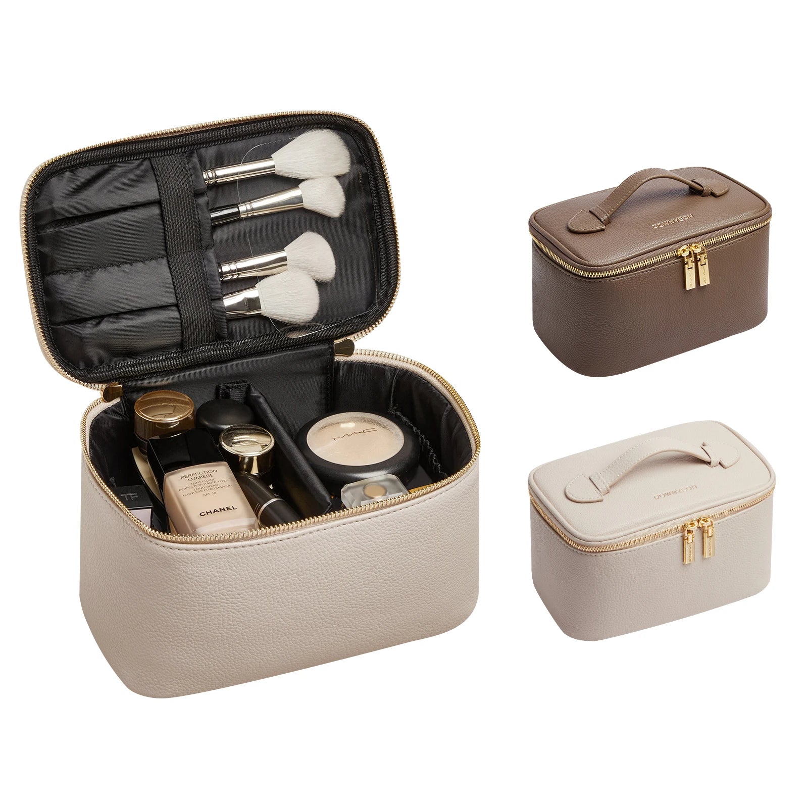 Luxus Makeup-Case Kosmetiktasche für Reisen in Creme & Braun