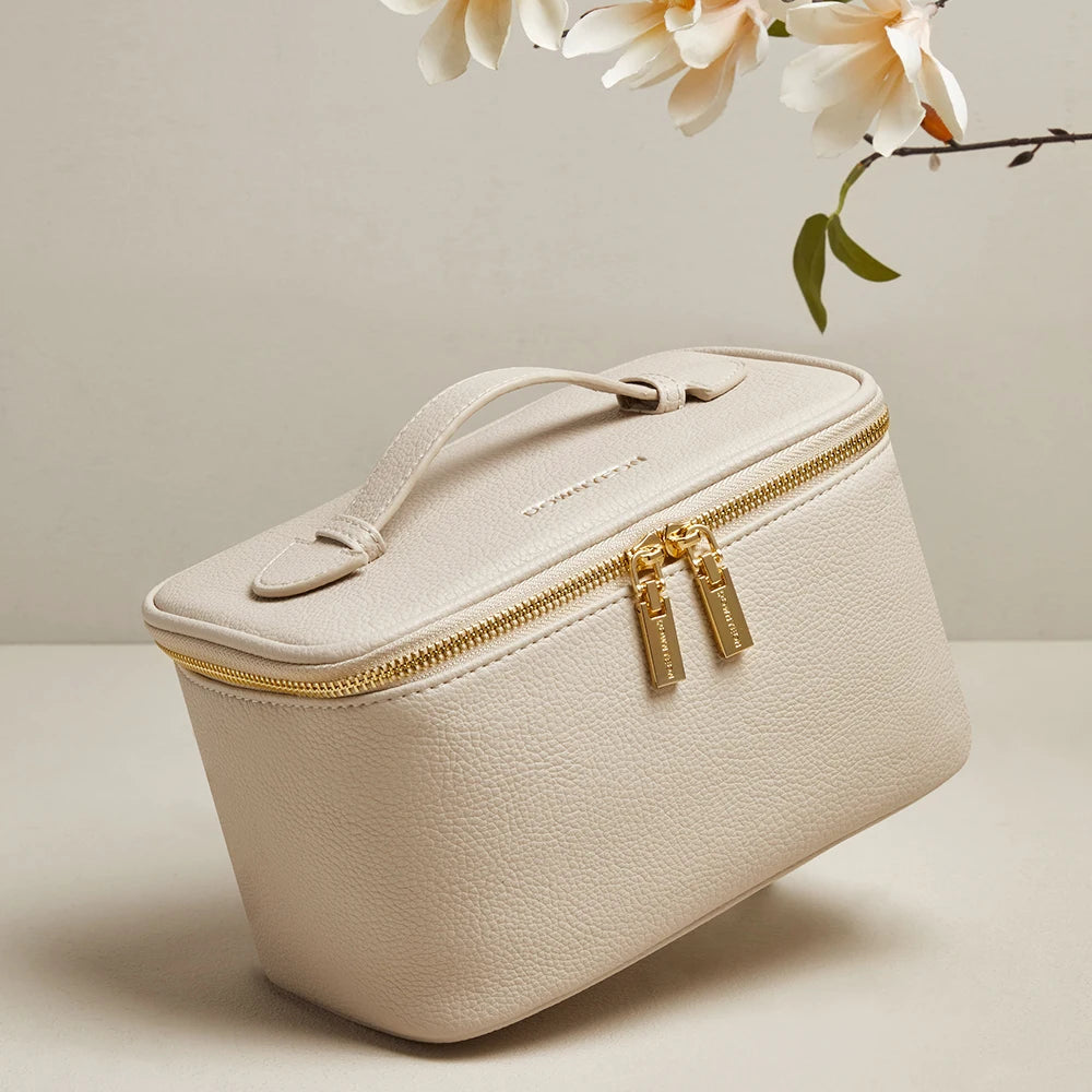 Luxus Makeup-Case Kosmetiktasche für Reisen in Creme & Braun