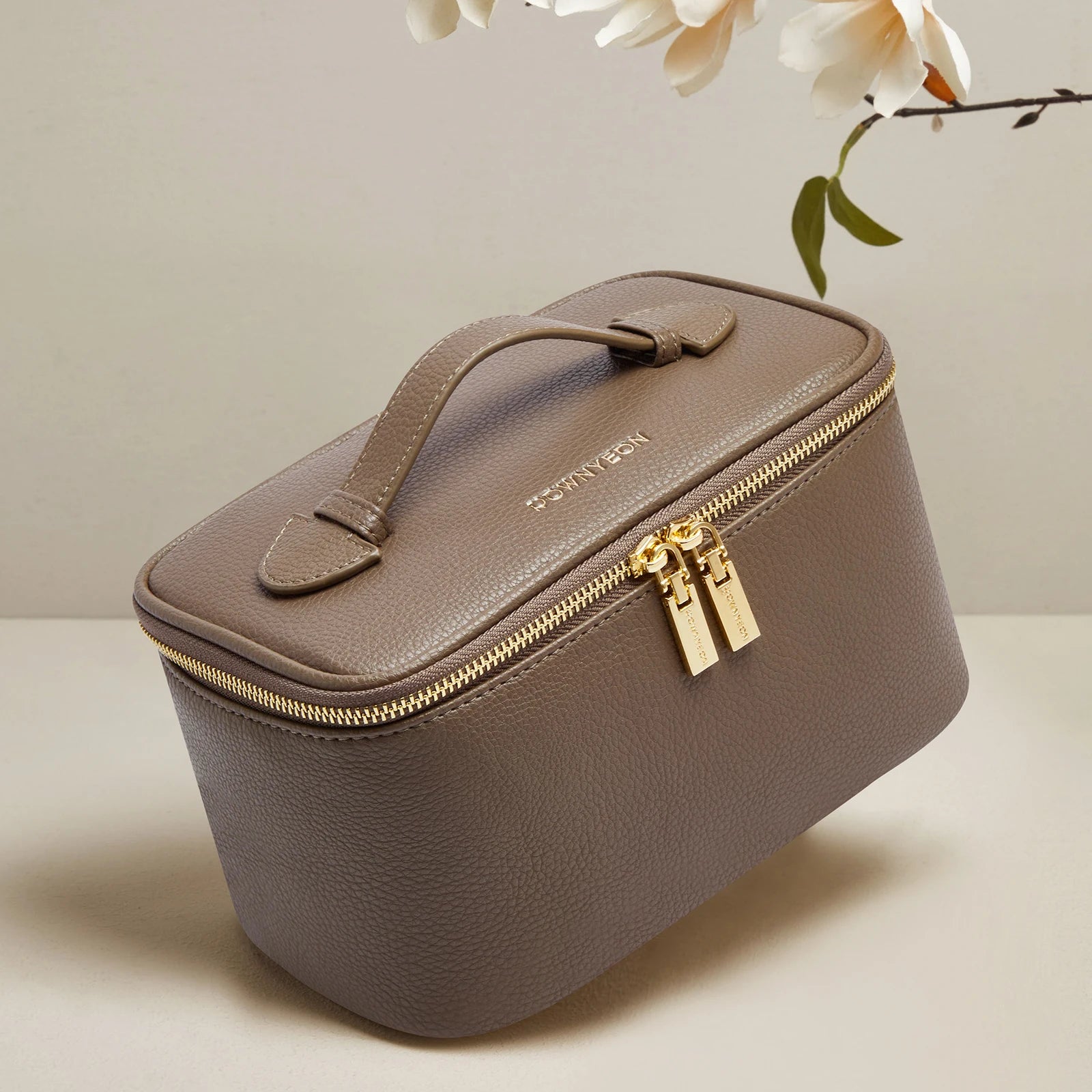 Luxus Makeup-Case Kosmetiktasche für Reisen in Creme & Braun
