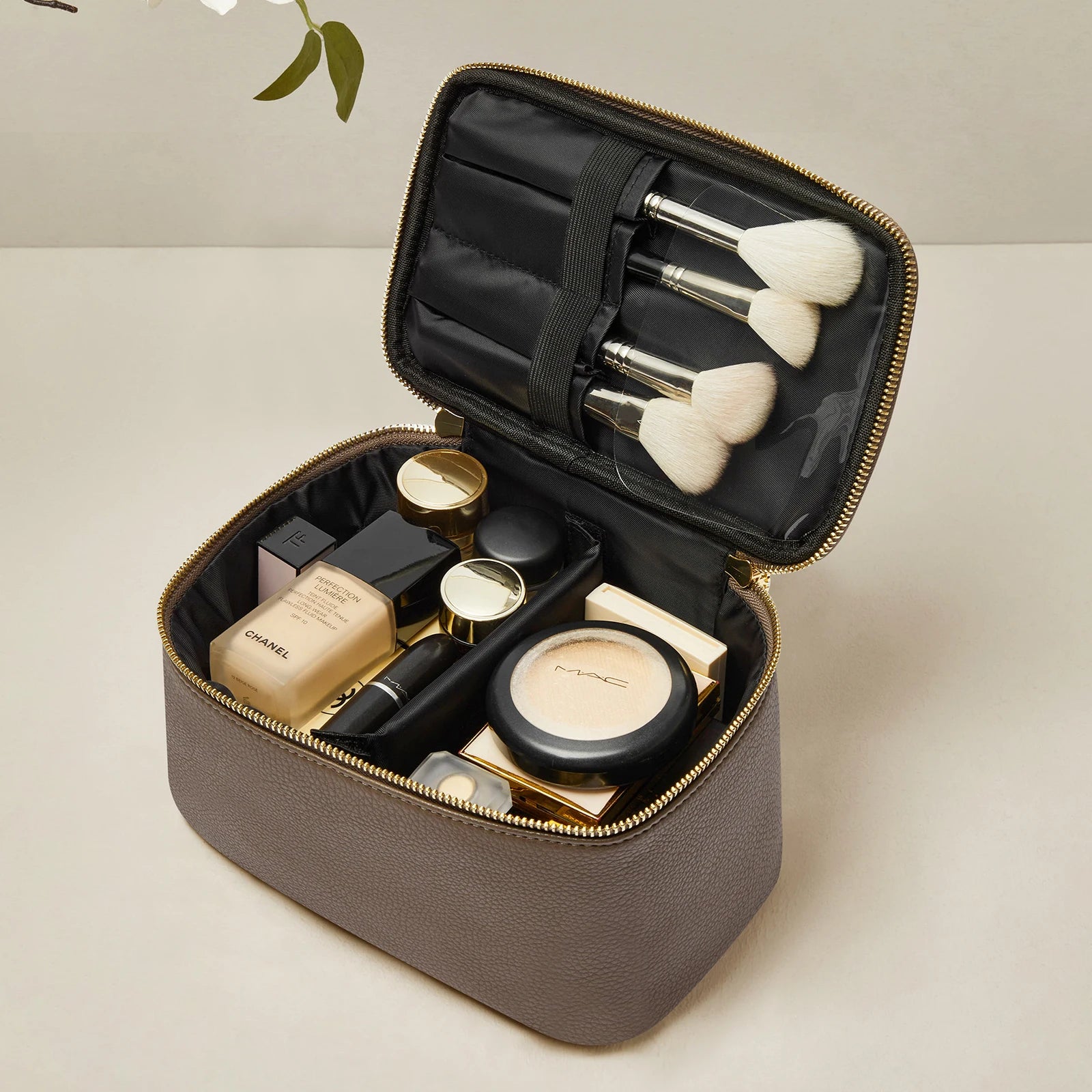 Luxus Makeup-Case Kosmetiktasche für Reisen in Creme & Braun