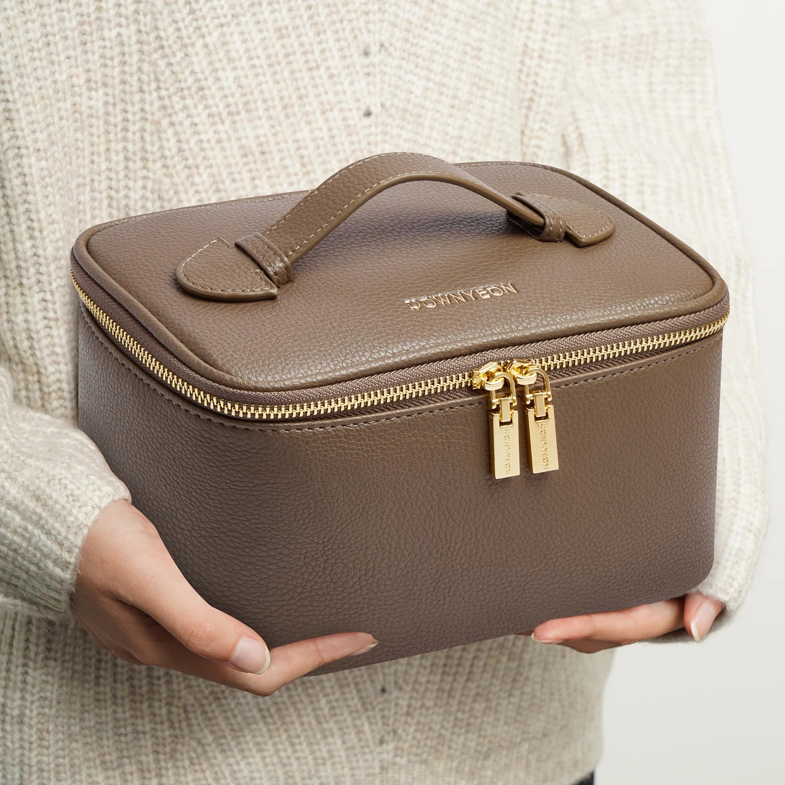 Luxus Makeup-Case Kosmetiktasche für Reisen in Creme & Braun