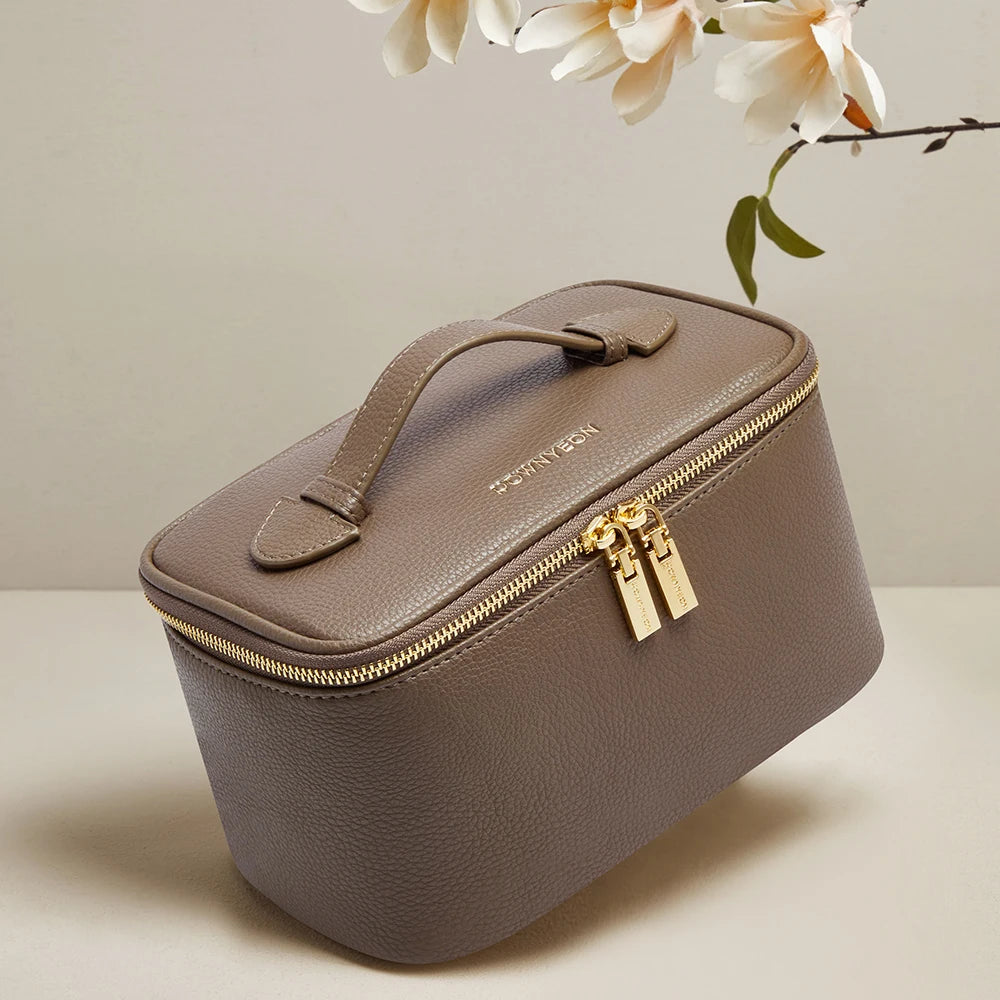 Luxus Makeup-Case Kosmetiktasche für Reisen in Creme & Braun
