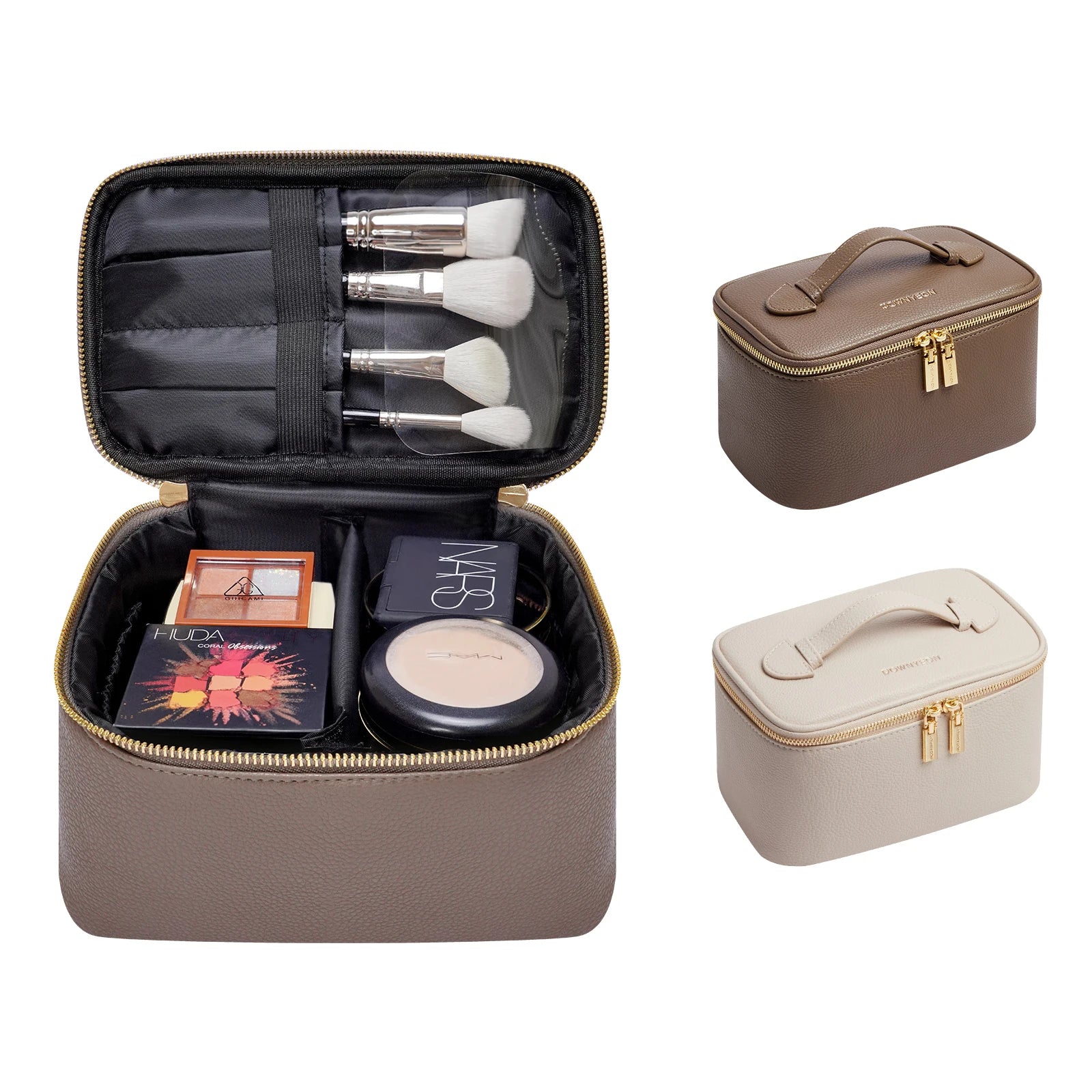 Luxus Makeup-Case Kosmetiktasche für Reisen in Creme & Braun