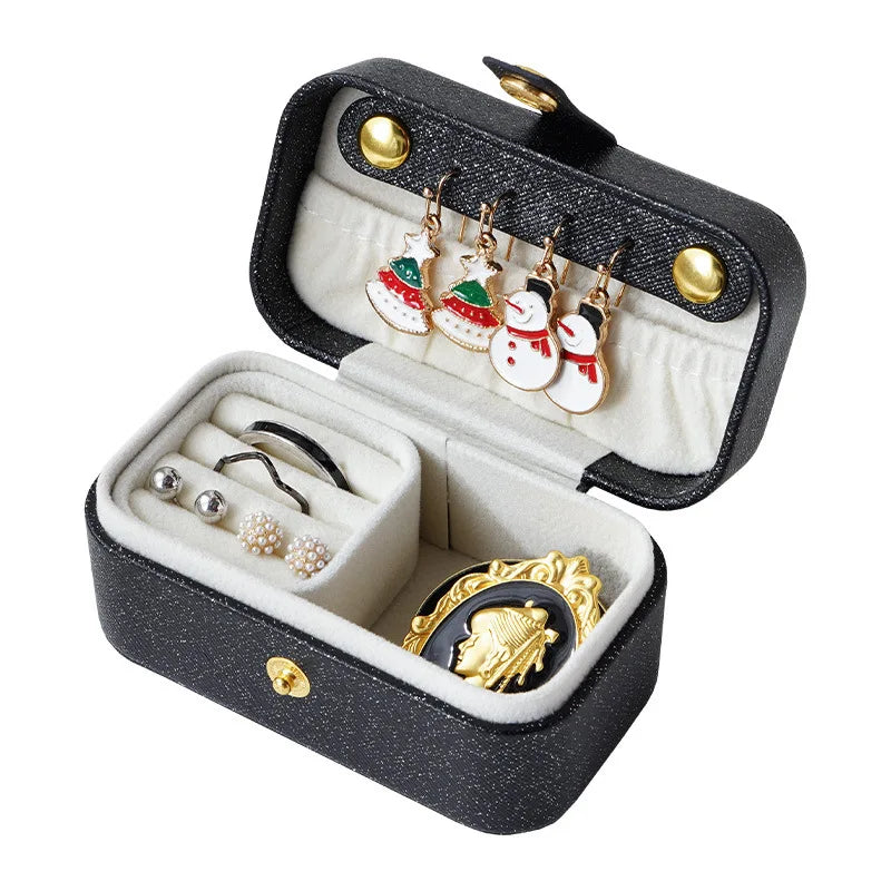 Exquisite Leder Schmuckbox – kompakte, tragbare Aufbewahrung für Ringe, Halsketten & Ohrringe für Reisen