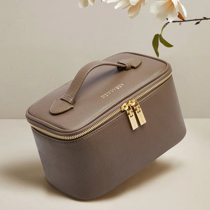 Luxus Makeup-Case Kosmetiktasche für Reisen in Creme &amp; Braun