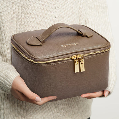 Luxus Makeup-Case Kosmetiktasche für Reisen in Creme &amp; Braun