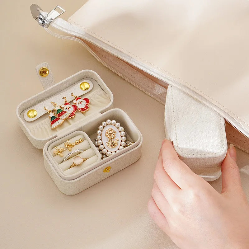 Exquisite Leder Schmuckbox – kompakte, tragbare Aufbewahrung für Ringe, Halsketten &amp; Ohrringe für Reisen